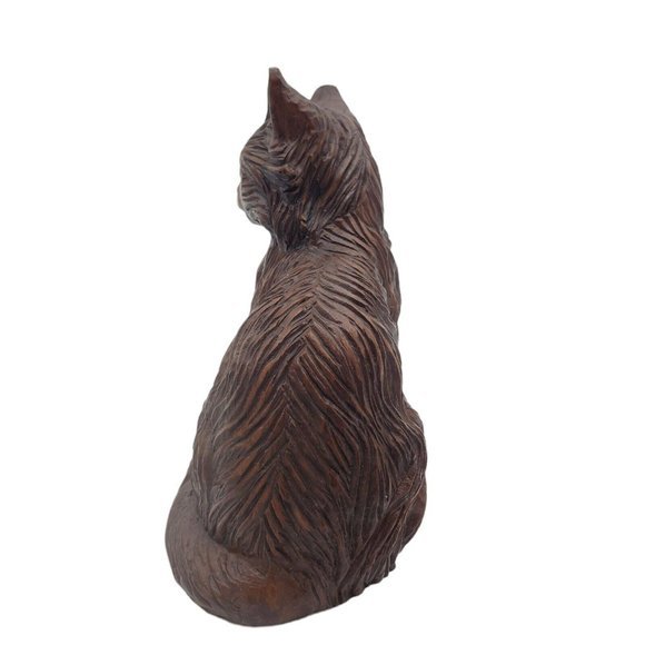 VTG 1992 Red Mill Carved Wood‎ Pecan Shells Cat Statue Figurine Folk Art Kitty - Picture 4 of 8